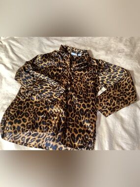 Leopard Print Satin Button-Up PJ’s SHIRT & PANTS - Brown & Black